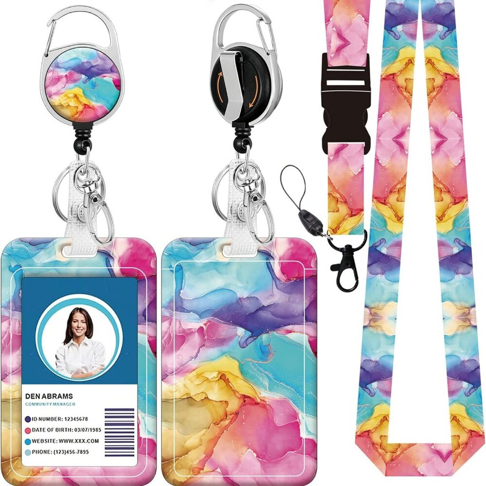 Lanyard‎ w Retractable Badge Holder w Carabiner Reel Belt Clip Nurse Teacher etc